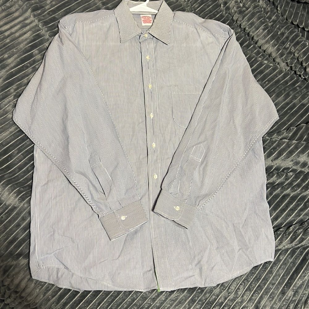 🔥🔥BROOKS BROTHERS Blue/White Pinstriped Button Down Shirt‎ - Men Sz 16-34 (L) - Picture 5 of 8